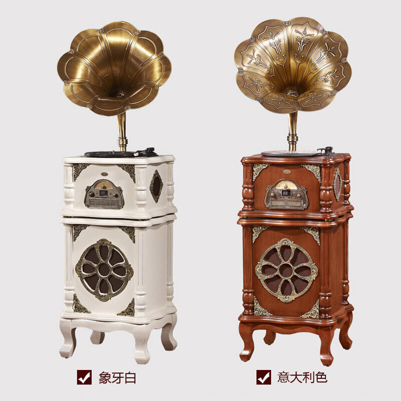 欧蒂诺 JD668 留声机 电唱机大喇叭 仿古复古黑胶唱片机大喇叭 老式电唱机 直杆唱臂 象牙白