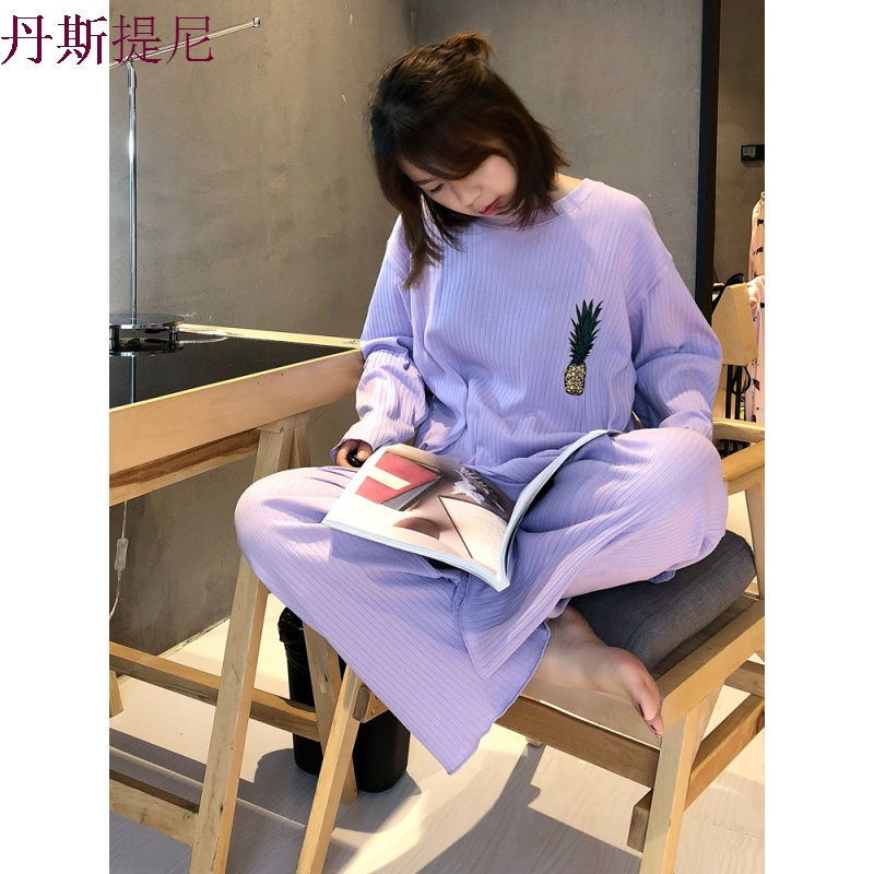 菠萝睡衣女秋纯棉长袖薄款可爱学生夏韩版宽松大码秋冬家居服套装