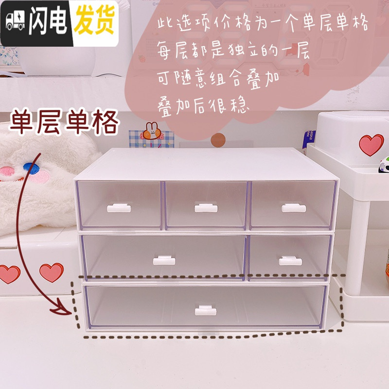 三维工匠尤物少女*ins简约风组合桌面收纳盒 办公学习抽屉式大容量整理盒高清大图