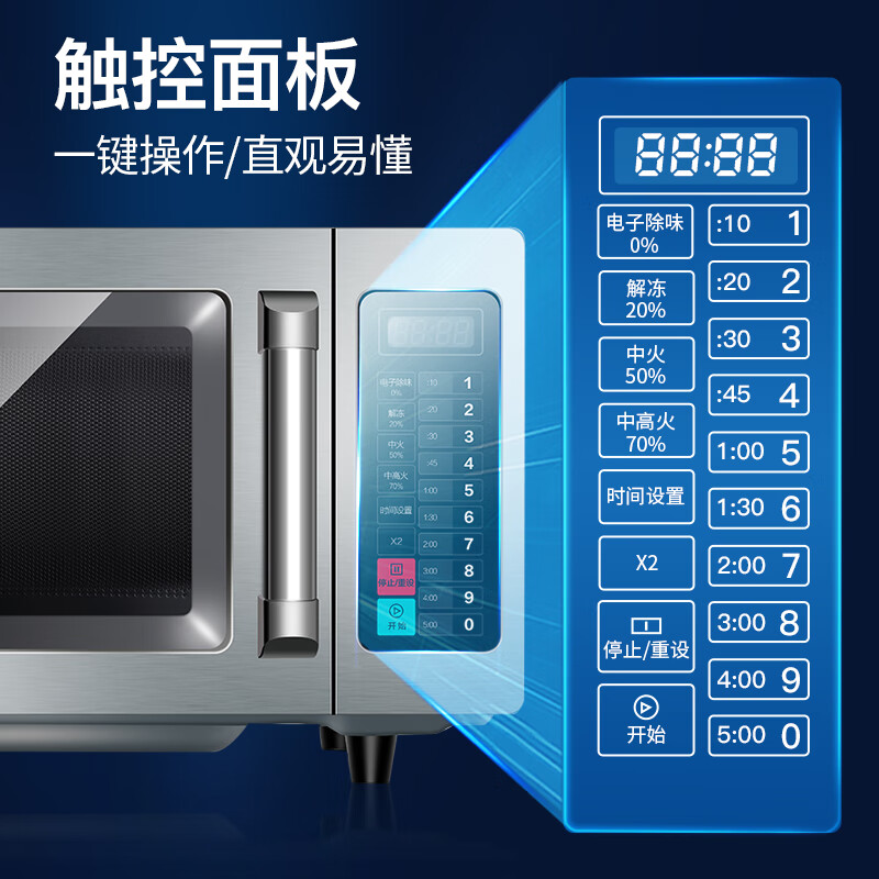 美的(Midea)微波炉25升容量900W大容量大功率饭店便利店解冻酒店智能EM925F4T-SS高清大图