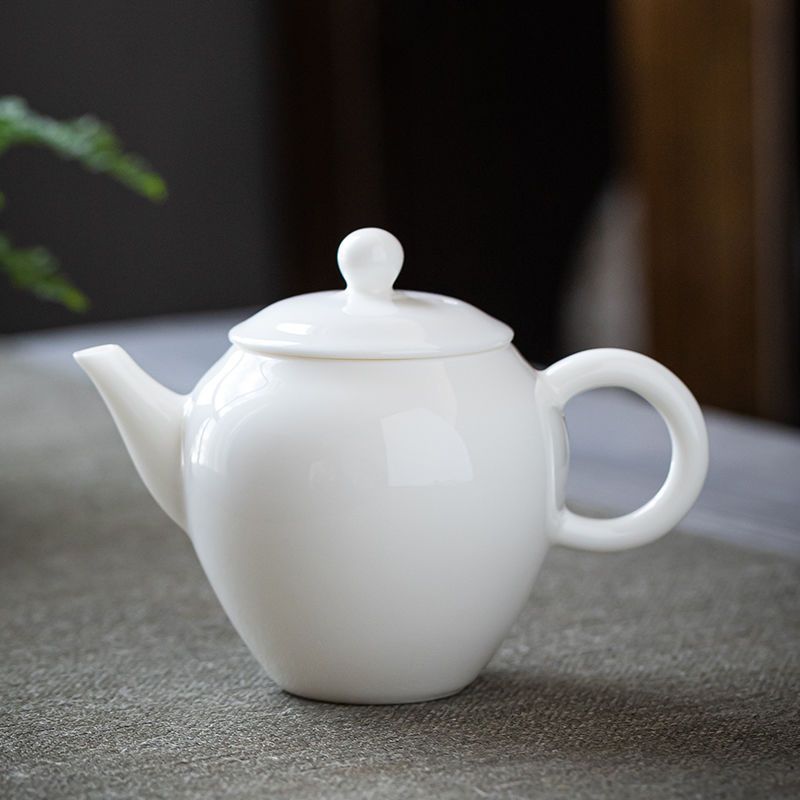 日式茶壶单壶陶瓷白瓷侧把壶黑檀木柄西施羊脂玉茶具德化家用套装德化