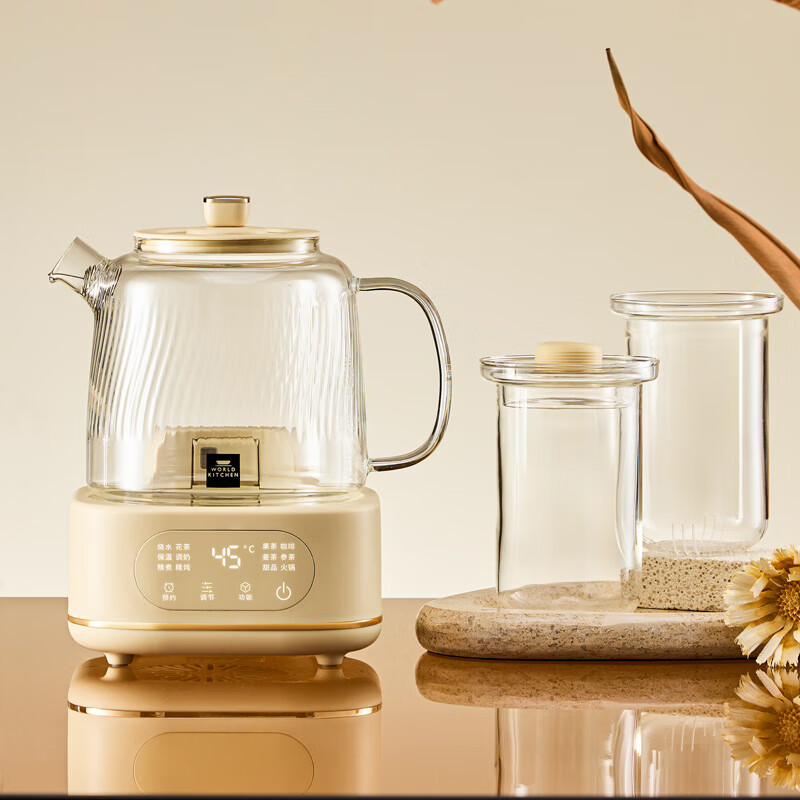 World Kitchen康宁养生壶全玻璃恒温壶家用多功能办公室煮茶器烧水壶花茶 1.2L1000W玻璃壶+茶漏+炖盅高清大图