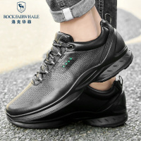 洛克华菲男鞋冬季新款男士真皮潮流运动皮鞋商务休闲鞋子男款 全黑色 41码