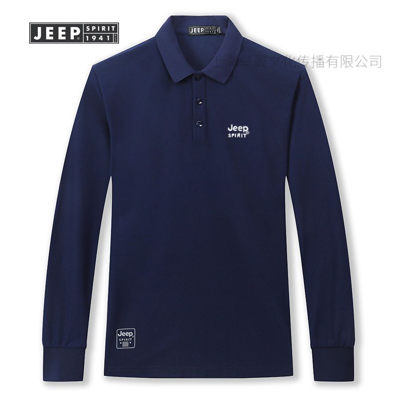 JEEP SPIRIT2024春秋男士长袖翻领纯色T恤宽松休闲加厚保暖Polo衫高清大图