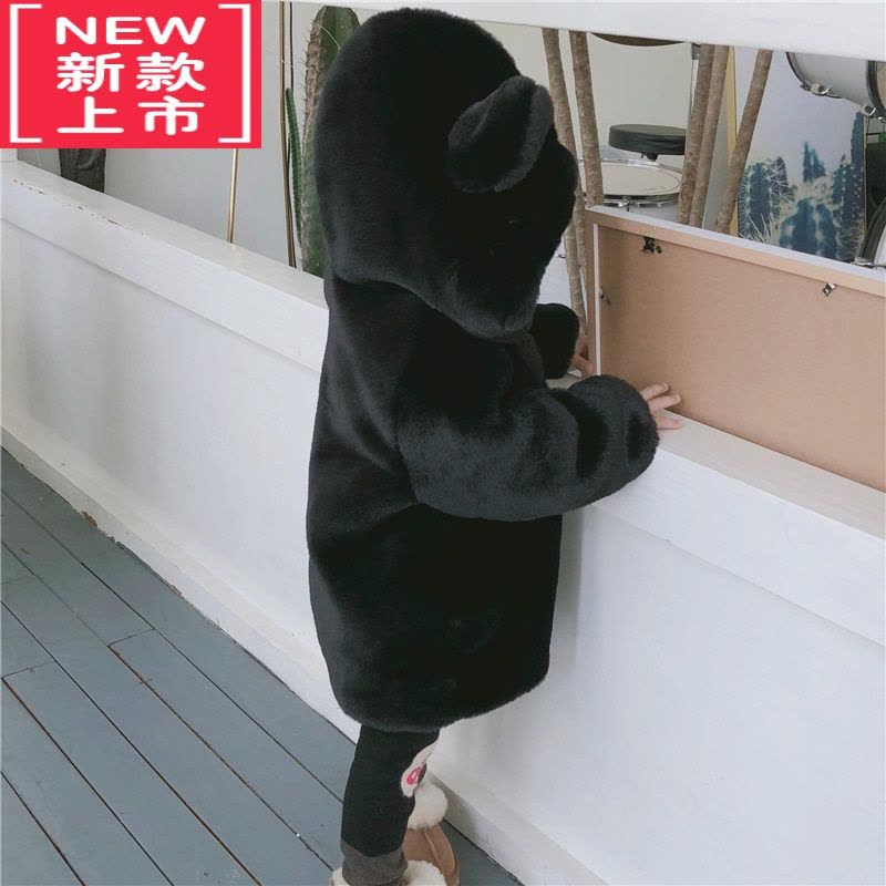 可莉允盼盼熊儿童冬装外套加厚加绒男童女童宝宝皮草绒棉衣棉服图片