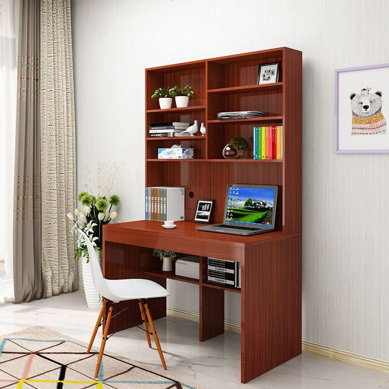 住宅家具简约现代书桌书架一体学生双人电脑桌书柜一体台式电脑桌 浅胡桃 80长40宽74高钢木简易桌图片