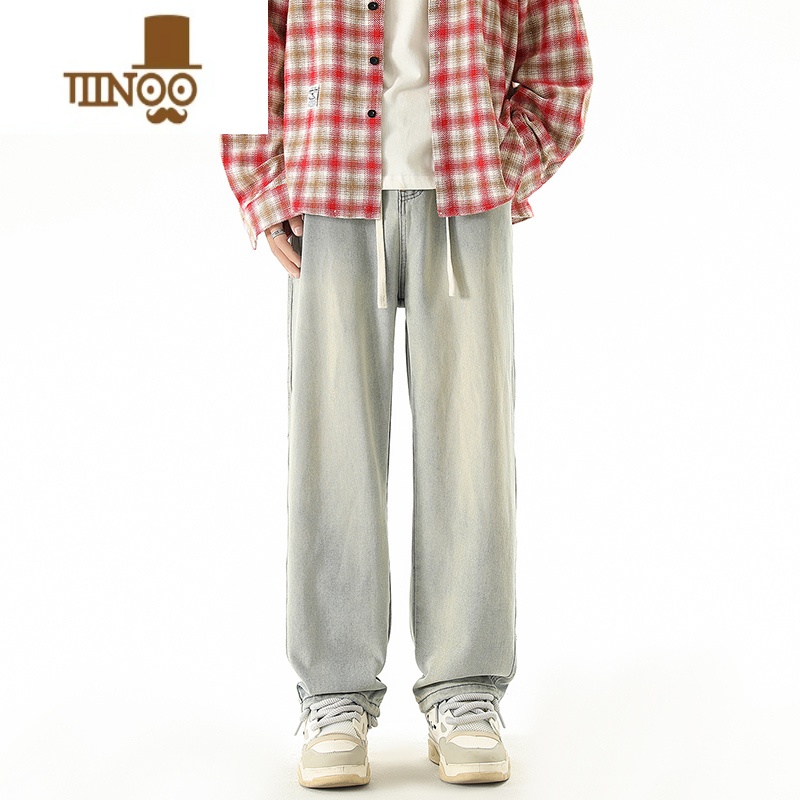 YANXU复古直筒牛仔裤男宽松休闲垂感阔腿长裤美式潮牌男生高街裤子高清大图