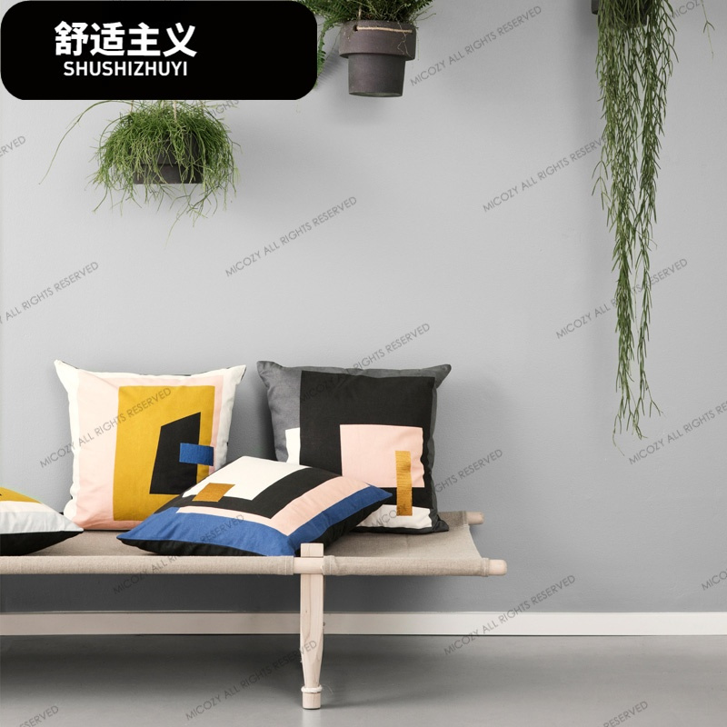 北欧现代几何简约创意长方形沙靠垫汽车用抱枕套床头靠枕靠背垫