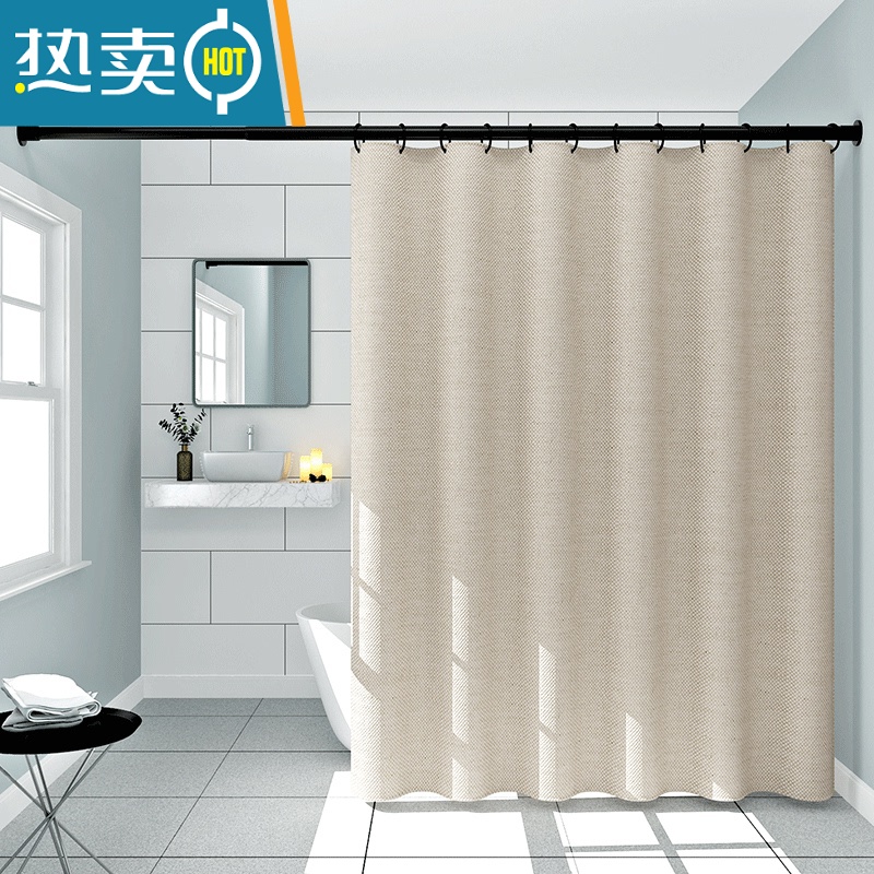 敬平浴室浴帘布特厚浴帘套装免打孔卫生间隔断帘卧室简易窗帘挂帘 深卡其色仿亚麻 仿亚麻宽150*高200+环+1.6杆