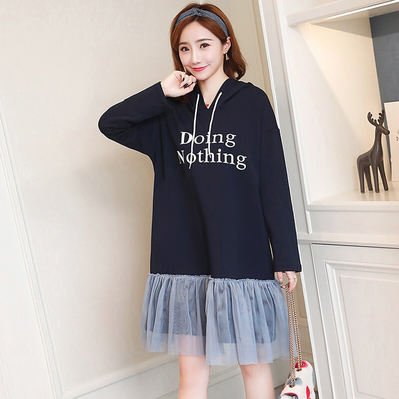 迪鲁奥(DILUAO)孕妇装2021秋冬新款辣妈韩版长袖宽松卫衣甜美可爱中长款秋季裙子