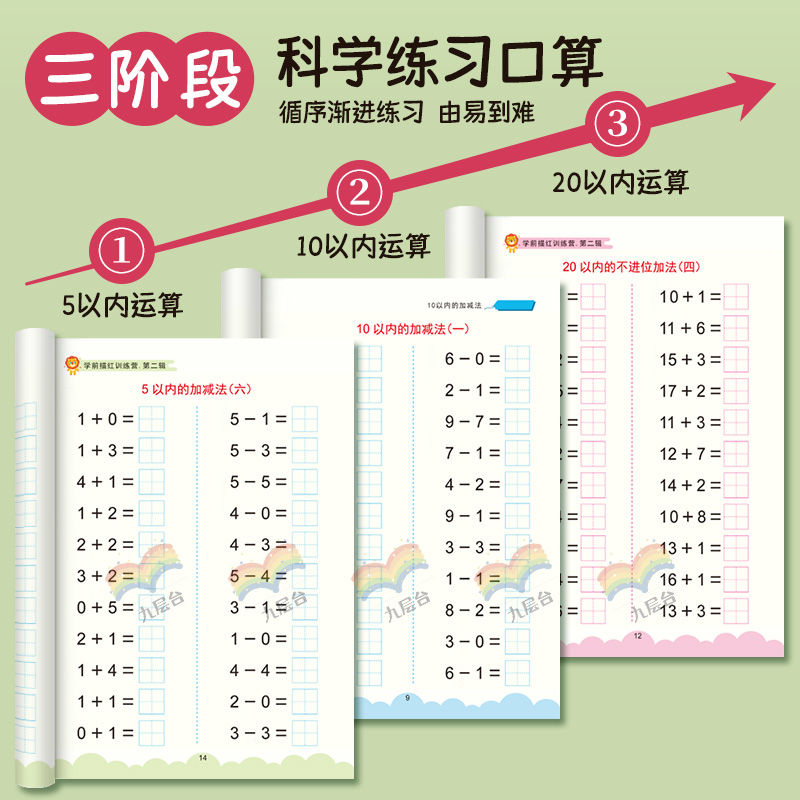 [全套5本]加减法+分解与组成 [正版]幼儿口算题卡20-10以内加减法练习册幼小衔接幼儿园数学题练习本高清大图