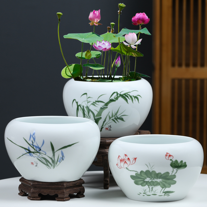 铜钱草花盆水仙盆睡莲碗莲无孔金钱陶瓷特价清仓荷花小鱼缸茶洗盆