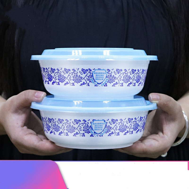 华普思LBK-1000青花碗一次性粥碗甜品酸辣粉打包加厚外卖圆形塑料碗家用商用餐盒100只起订高清大图