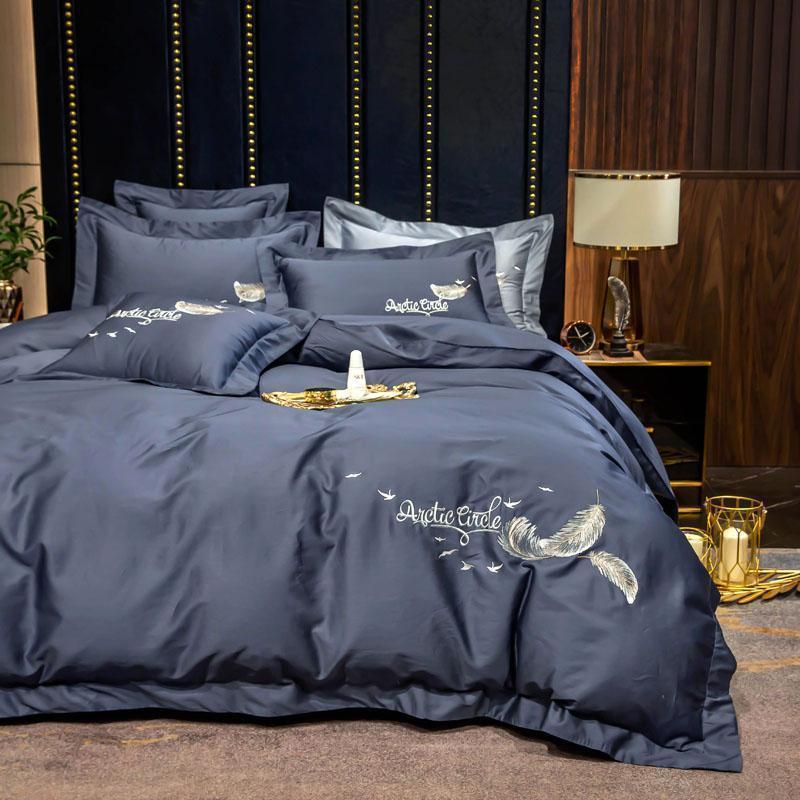 美帮汇60支长绒棉四件套轻奢全棉刺绣床上用品全棉床单北欧风被套三件套 爵士灰 1.5m床【床单款四件套，适合200x230cm被芯】