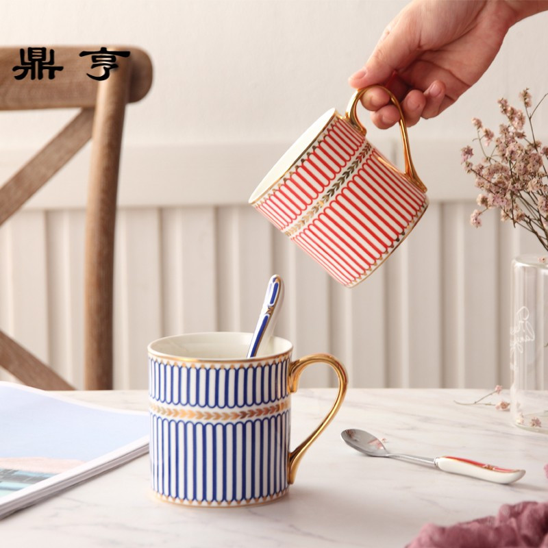 鼎亨英式骨瓷咖啡杯早餐杯手工描金欧式陶瓷马克杯水杯带勺送礼品