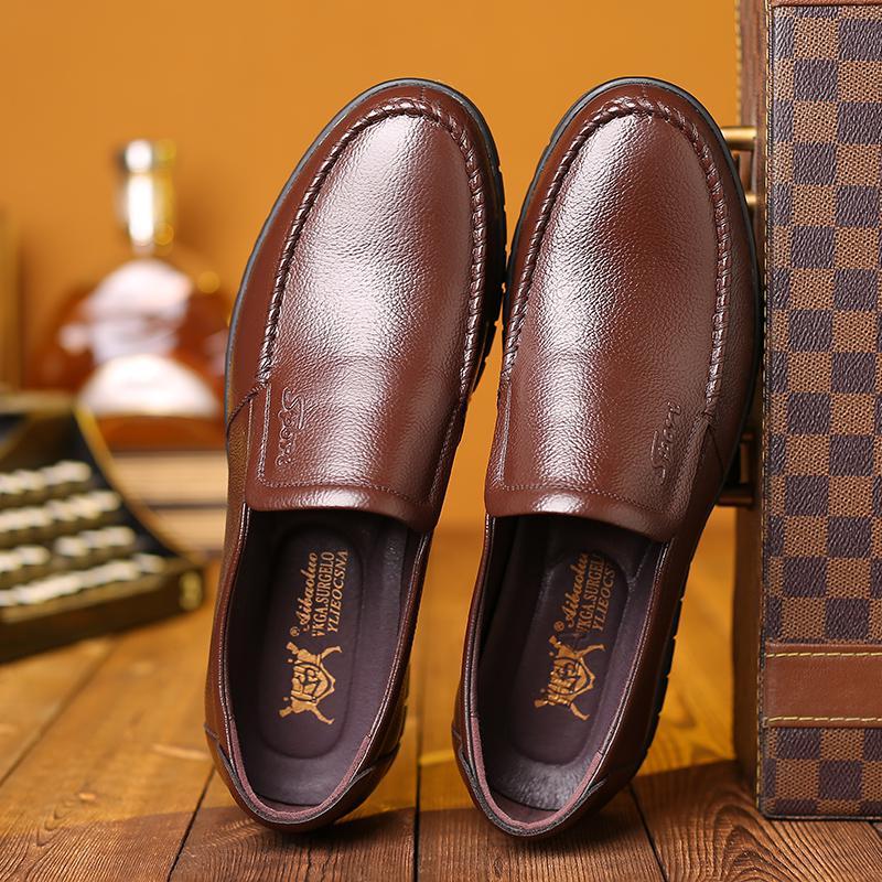 骆驼潮皮鞋男士春季中老年爸爸鞋真皮单鞋男休闲商务鞋子防滑软底父亲