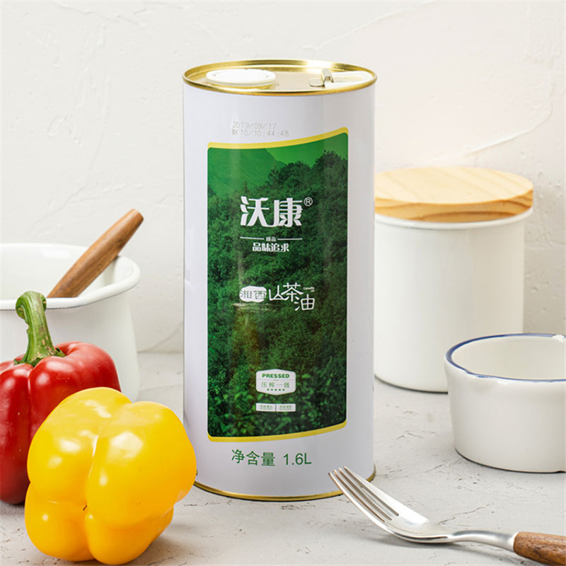 沃康山茶油1.6L圆铁桶物理压榨食用山茶油压榨一级油茶籽油非转基食用油