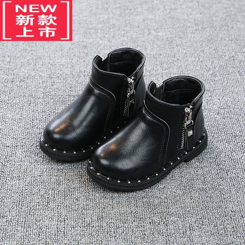 可莉允女童靴子2022秋冬季新款儿童短靴洋气公主小童鞋加绒宝宝马丁靴皮图片