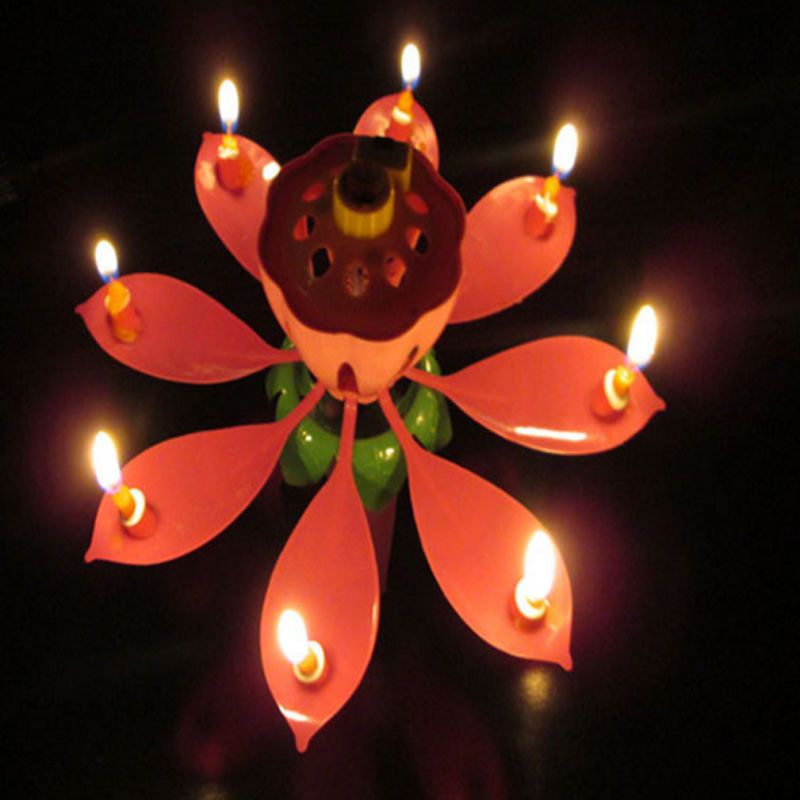 生日快乐音乐蜡烛成人儿童生日创意莲花旋转开花唱歌荷花蛋糕蜡烛