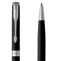 派克(PARKER)新款卓尔磨砂黑杆白夹原子笔-纤巧
