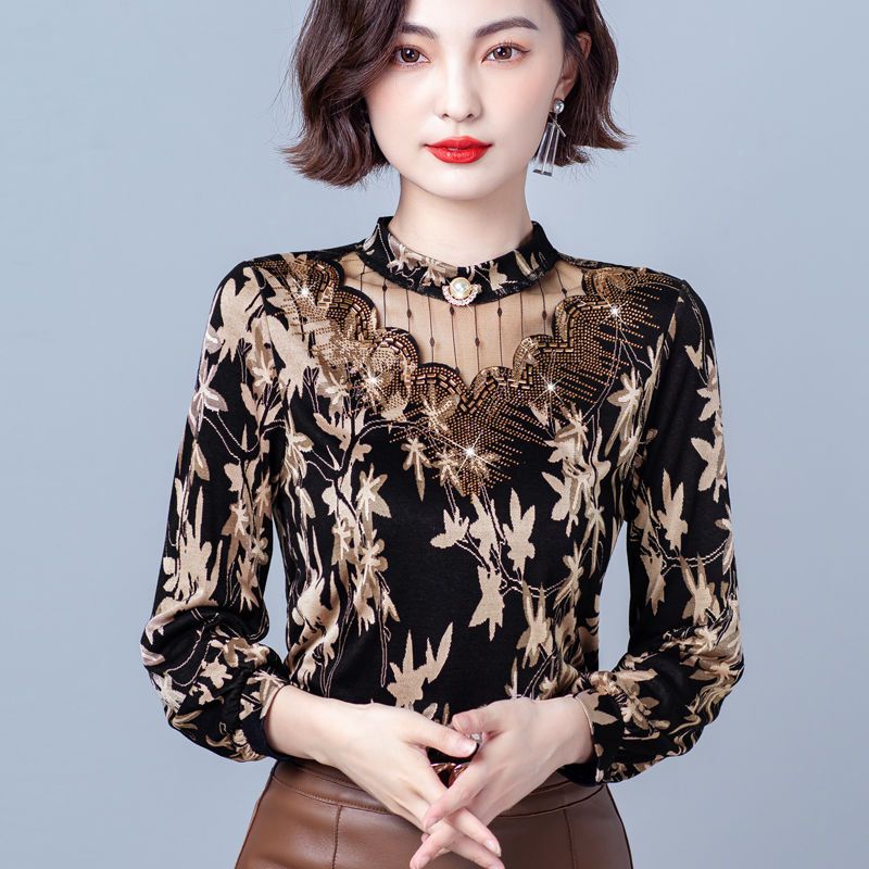重工提花秋季新款女装长袖t恤外穿气质遮肚小衫显瘦打底衫