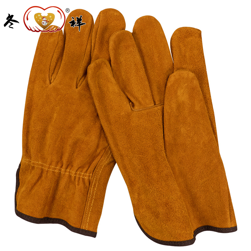 冬祥防护牛二层短款焊工五指手套一副高清大图