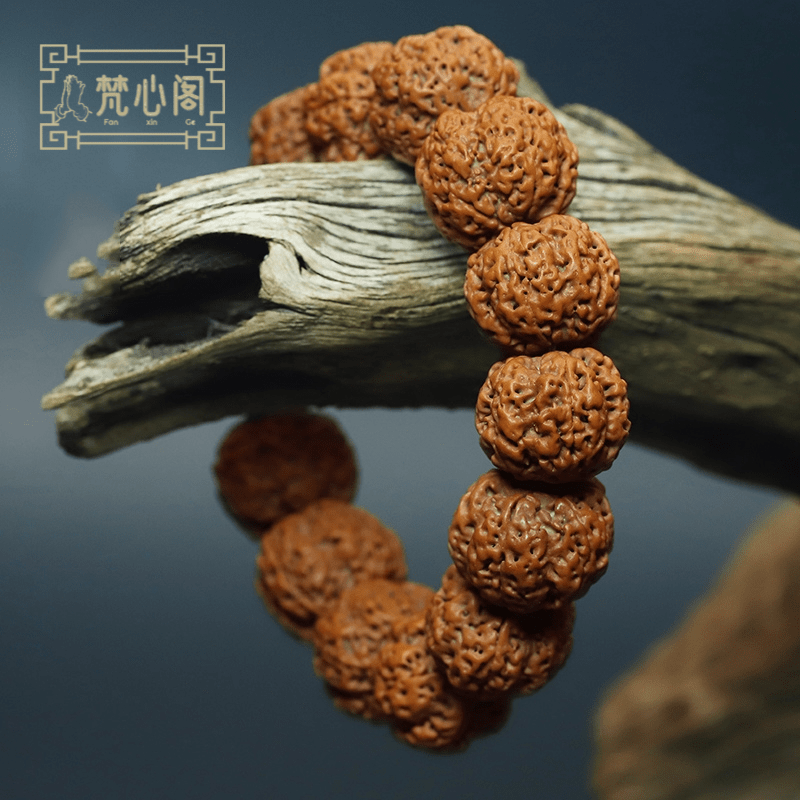 [梵心阁]尼泊尔满肉蜂王金刚菩提手串双龙蜂窝五瓣精品原籽姜黄皮文玩男士