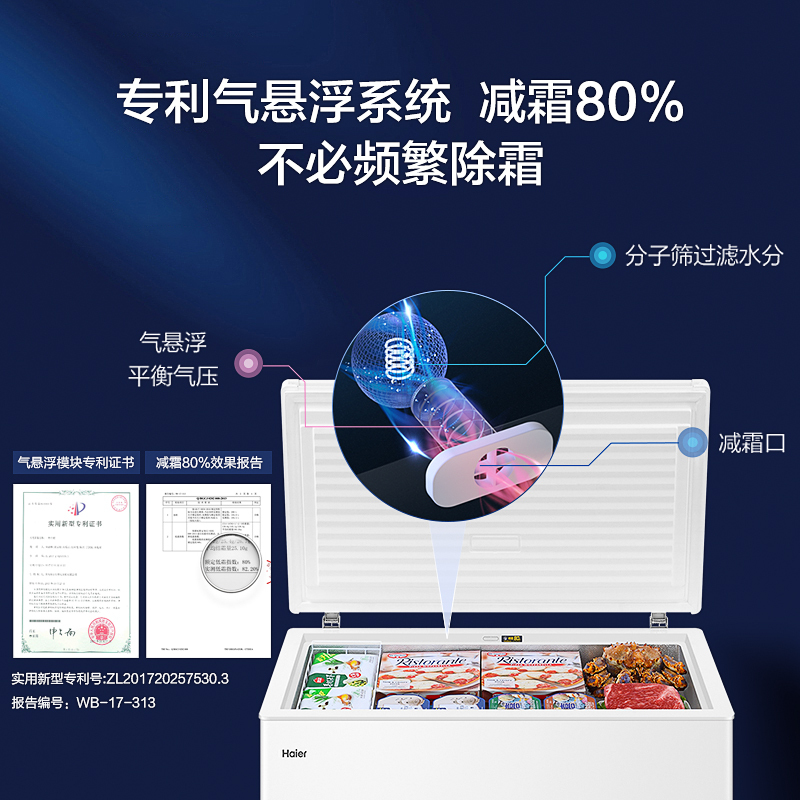 海尔(Haier)303升家用商用卧式冰柜冷柜冷冻柜小冰箱 减霜80% 3D逆循环速冷 一级能效 BC/BD-303HD