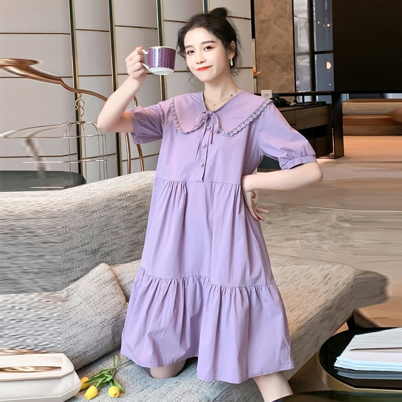 孕妇连衣裙夏装2021夏季新款时尚娃娃领宽松气质外出哺乳连衣裙潮