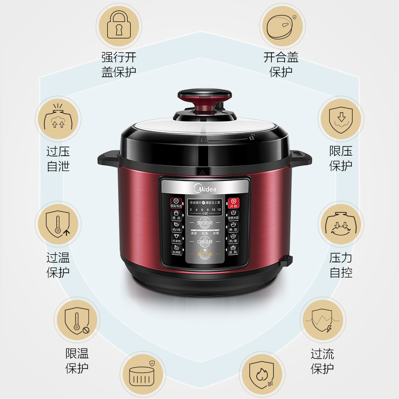 美的(Midea)电压力锅 YL50Simple105 家用5L一锅双胆家用多功能预约高压锅 微电脑开盖收汁