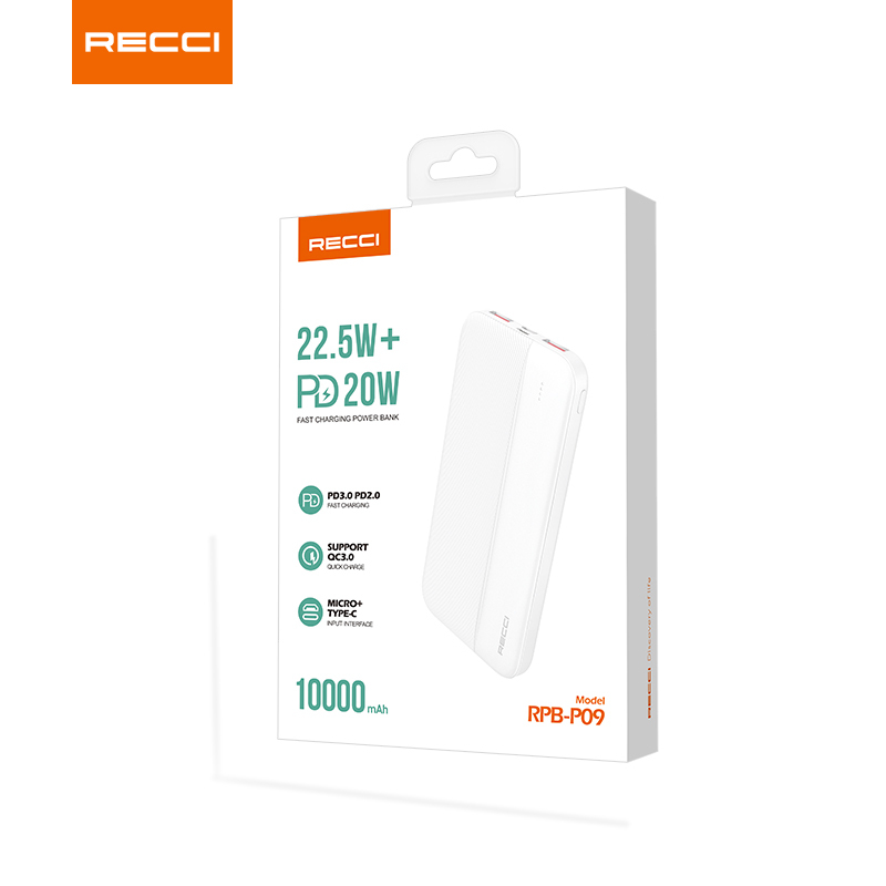 锐思Recci 移动电源RPB-P09全兼容22.5W超级快充PD20W大容量双USB接口 黑色