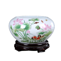景德镇陶瓷器摆件小鱼缸(鸳鸯戏荷 中号)