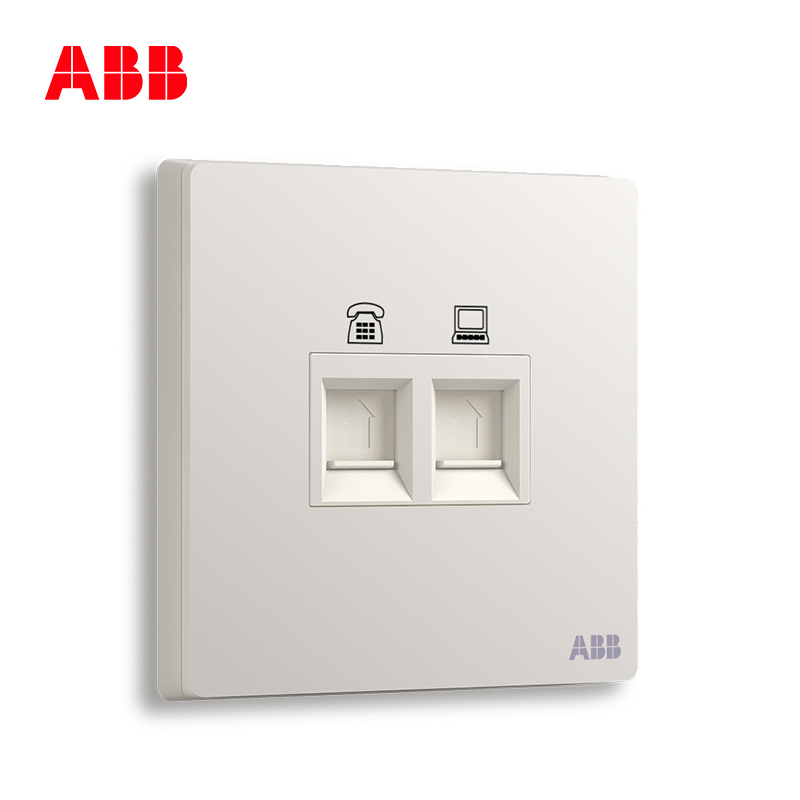 ABB开关插座无框轩致雅典白墙壁86型插座面板电话电脑插座AF323