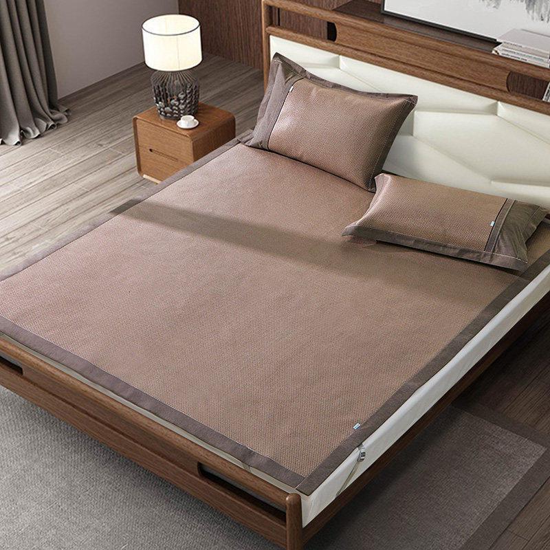 美帮汇冰丝凉席可水洗可折叠1.8m床三件套席1.5米床笠款空调软席子2.0 条席-冰藤席凉席款三件套-印象（纯咖） 1.8m（6英尺）床