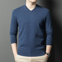 羊毛衫男士V领毛衣秋冬季新款鸡心领加厚保暖可机洗羊毛衫男 4XL 花灰兰