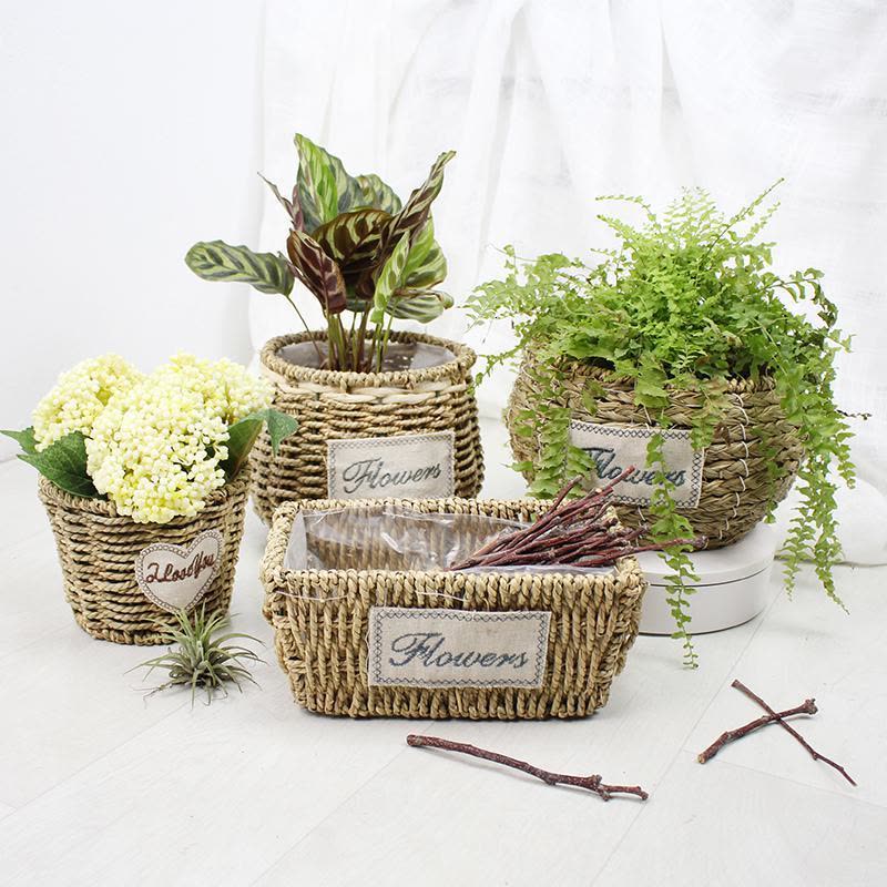 创意田园柳编编藤编花盆插花花篮手工编织壁挂多肉绿萝盆栽绿植图片