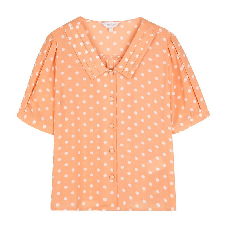 拉夏贝尔透气百搭清新波点印花上衣V领活力衬衫气质女装