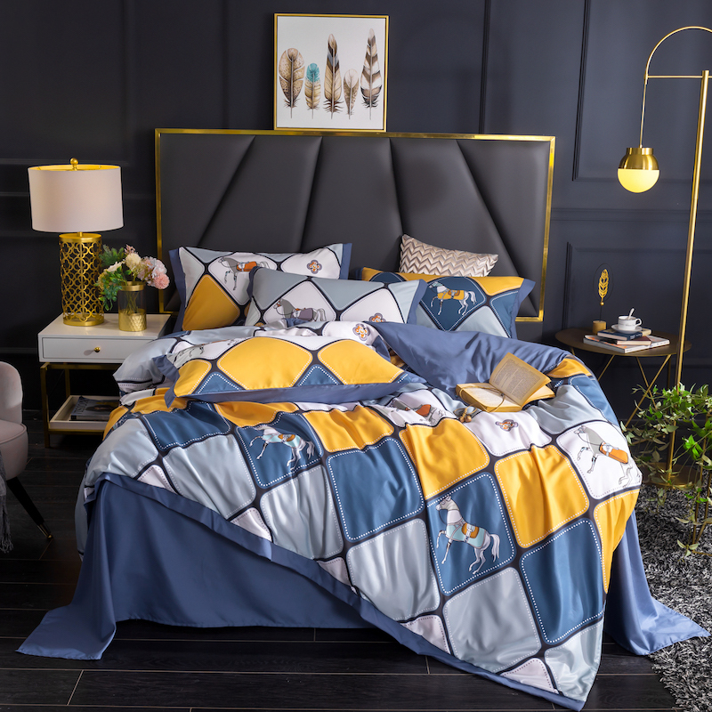 黛格水洗真丝时尚印花四件套被套床单枕套单双人家纺床上用品