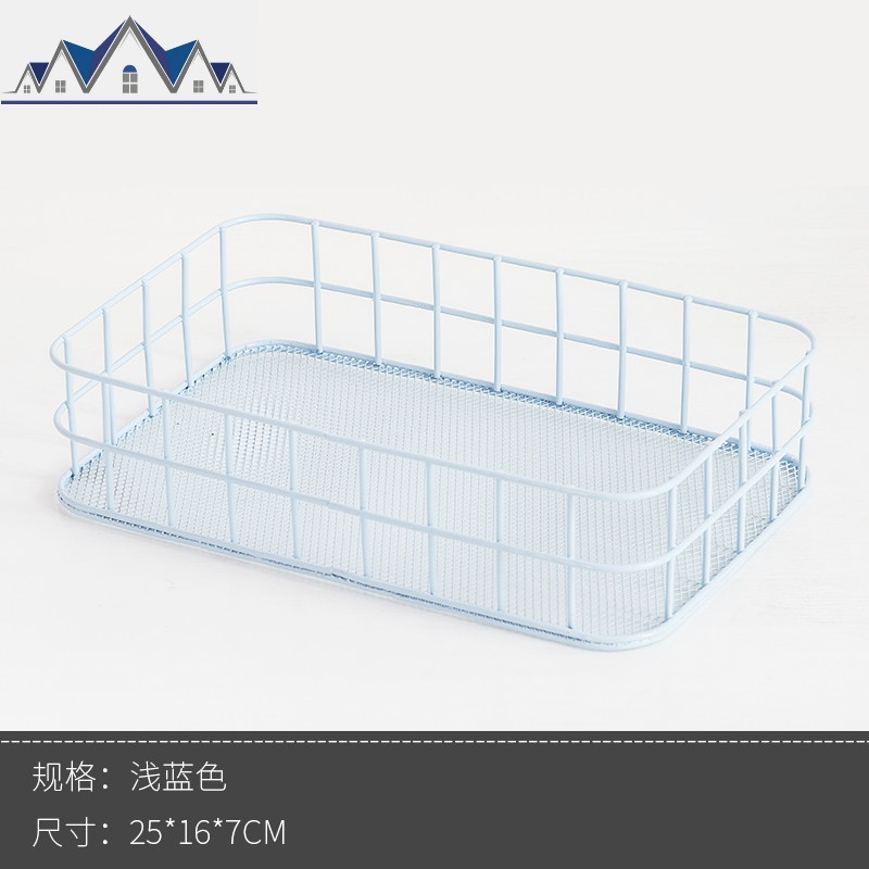 桌面杂物收纳盒篮子网格宿舍收纳置物框ins铁艺收纳筐零食储物筐 三维工匠收纳篮高清大图