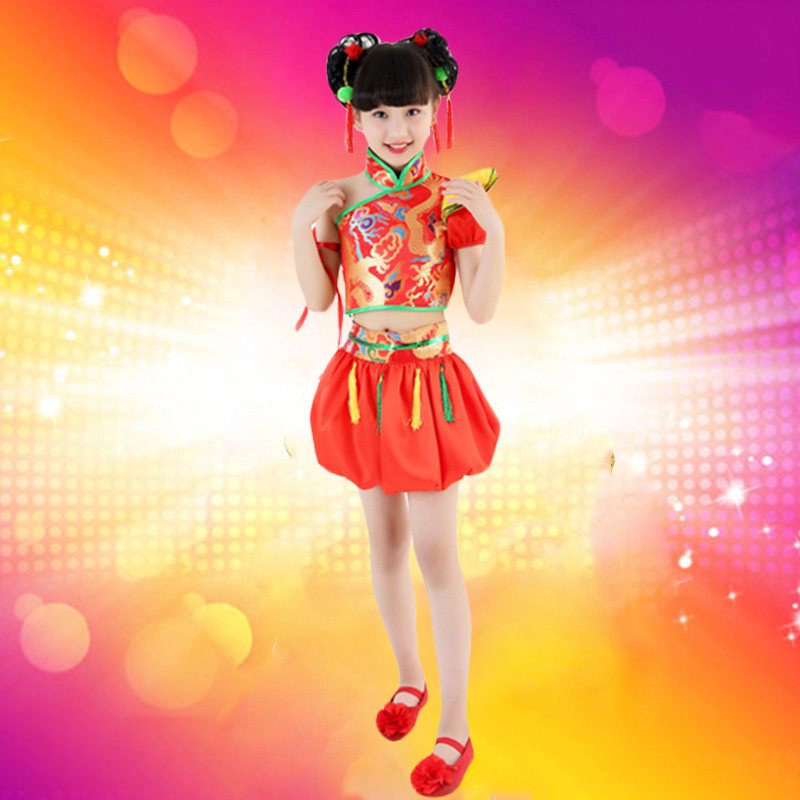 六一儿童肚兜演出服男女童民族中国风舞蹈服幼儿古装腰鼓表演服装
