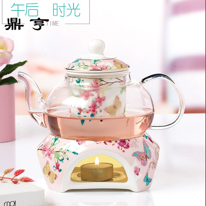 鼎亨花果茶壶泡茶加热壶耐热玻璃水果茶壶套装花茶具英式下午茶