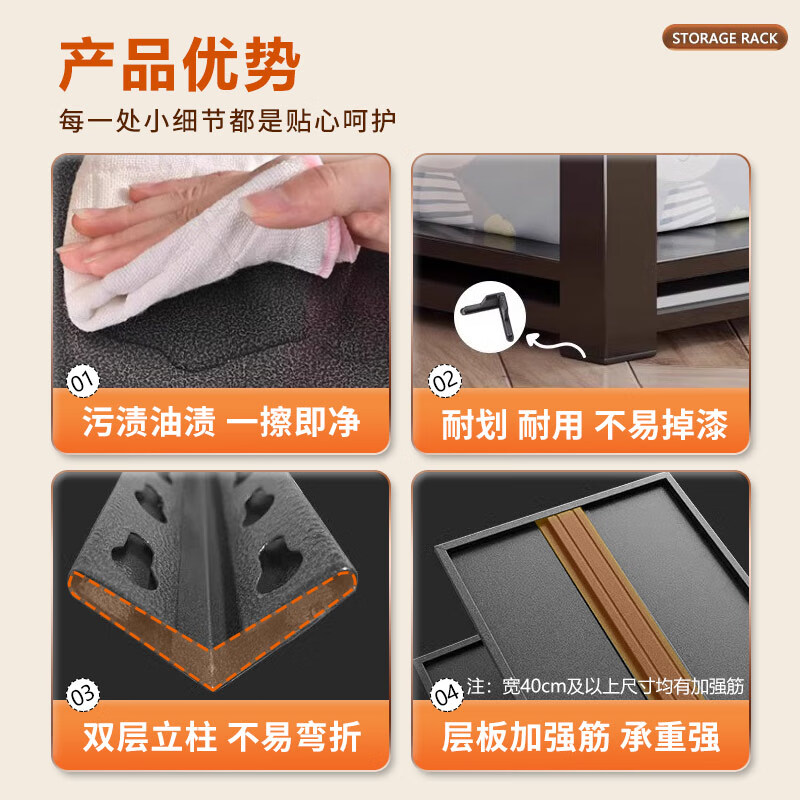 置物架落地多层货架储物架收纳架四层60*40*118 黑色 (组)高清大图