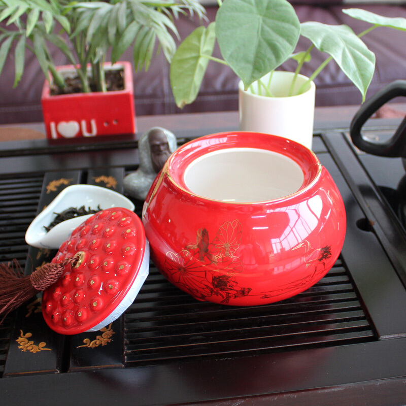 鼎艺 陶瓷茶叶罐大号陶瓷密封罐一鹭莲升茶具配件hp042 茶叶包装盒定制 一鹭莲升小号白