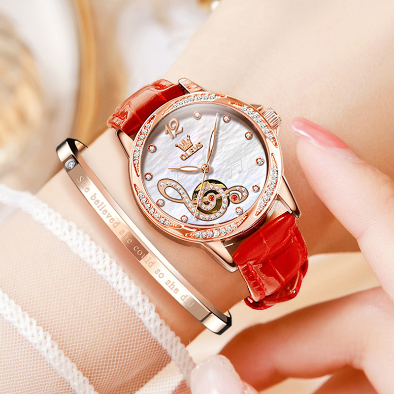 欧利时olevs瑞士品牌手表女全自动机械表女士陶瓷表带防水镂空时尚