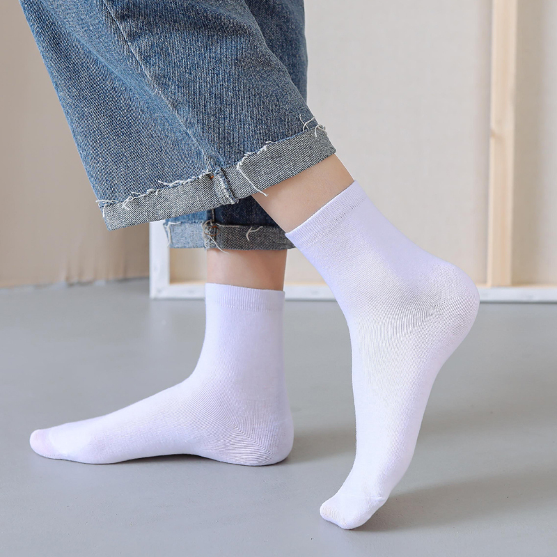 盛世尼曼白色袜子女短袜棉夏季薄款女士船袜浅口低帮学生中筒夏天白袜