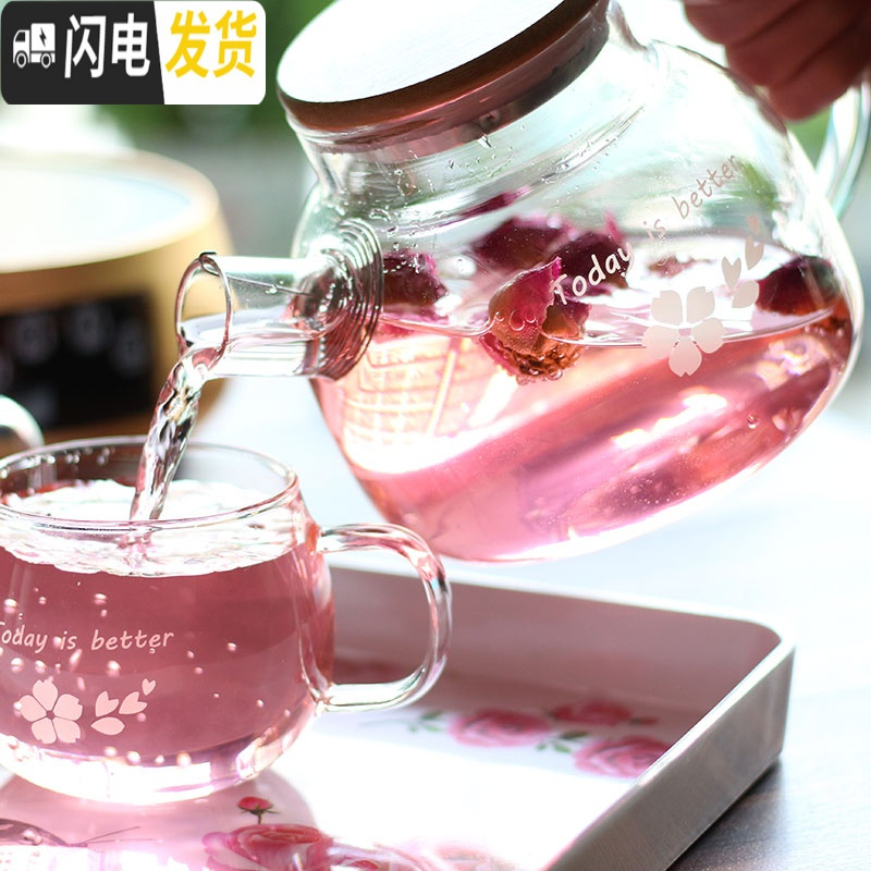 三维工匠茶壶耐热玻璃茶具可高温泡茶壶花茶壶过滤家用烧水壶套装 大圆嘴壶-单壶