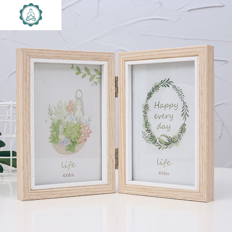 简约创意6 7寸相框摆件连体装饰品折叠清新组合两联照片画框像框 封后