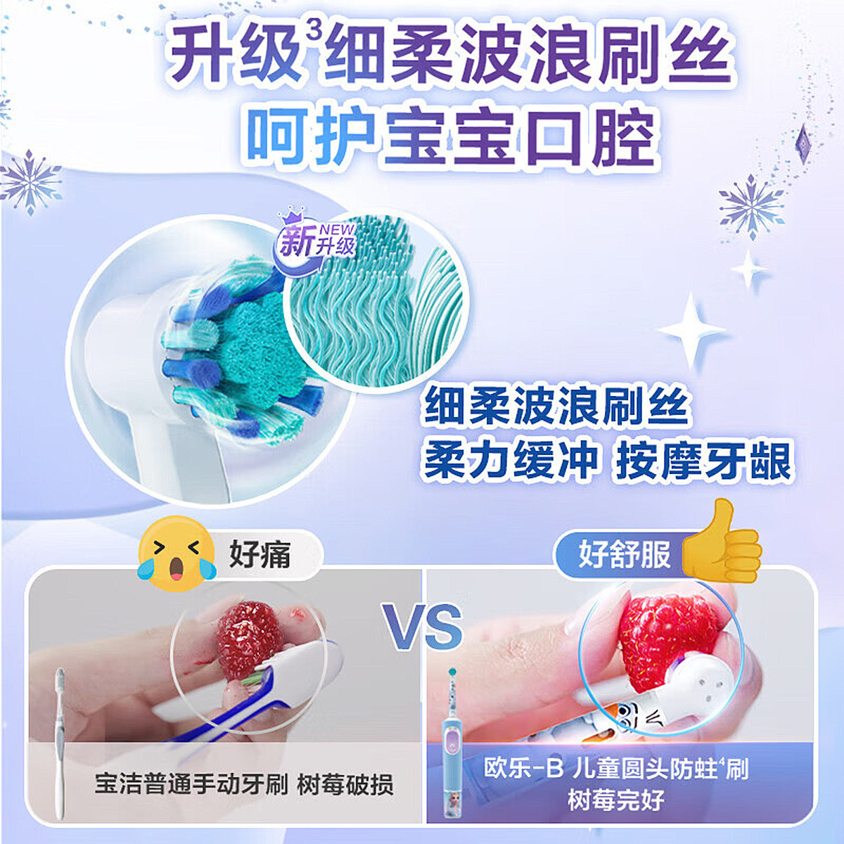 欧乐B儿童电动牙刷头迪士尼卡通小圆头迷你软毛刷头 适用3岁以上宝宝 冰雪奇缘升级款(儿童牙刷通用) 3支高清大图