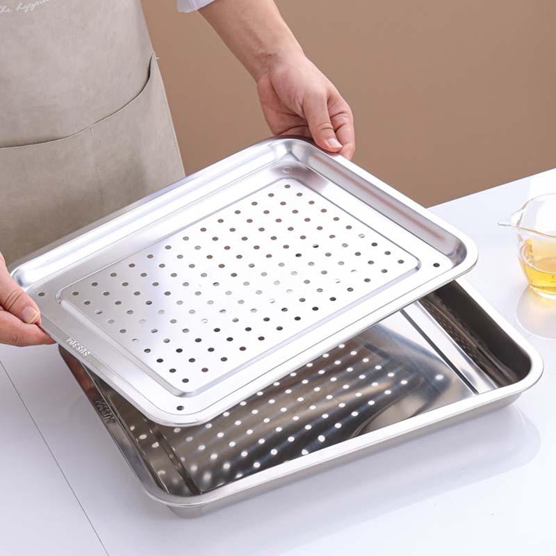 方然304不锈钢加厚泡茶盘储水沥水茶托盘套装40*30*2cm高清大图