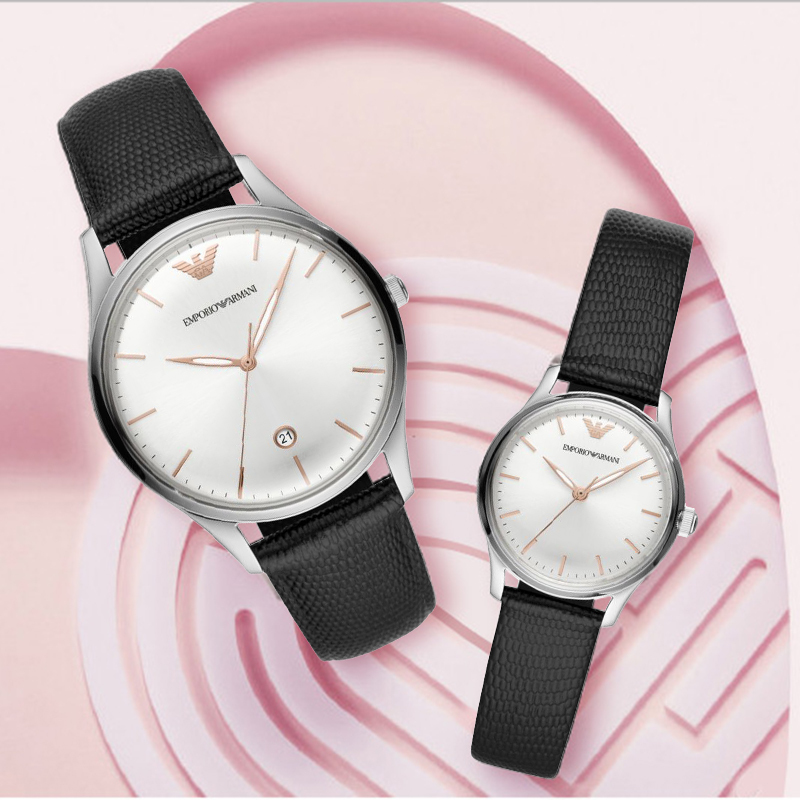 阿玛尼(EmporioArmani)手表 情侣手表商务简约时尚男表情侣表生日礼物情侣对表AR90006 七夕礼物 送女友